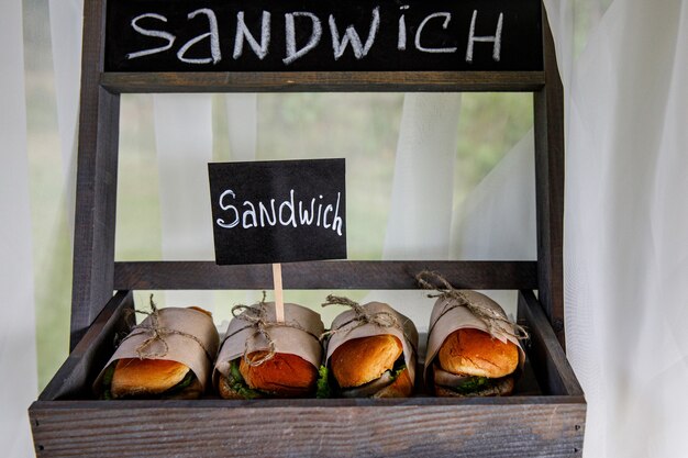 Sandwiches on event catering. street food ready to serve on a
food stall.