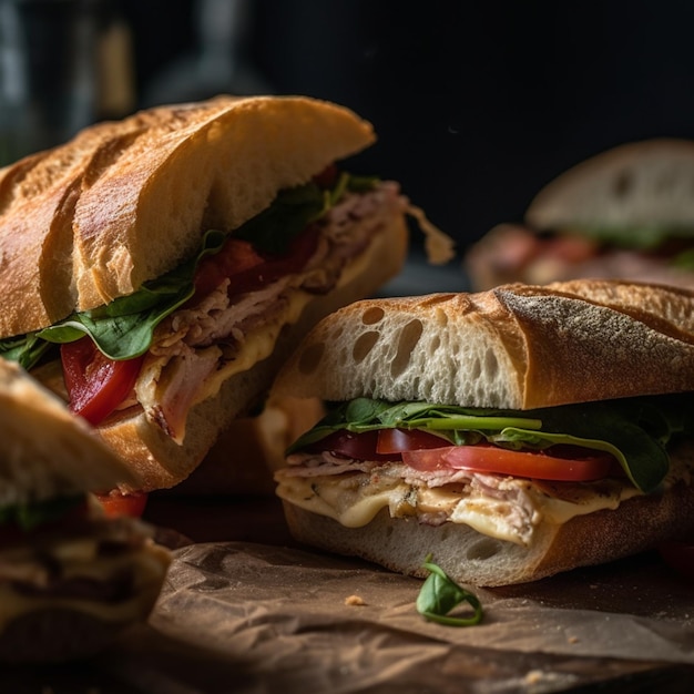 Sandwiches op een donkere achtergrond