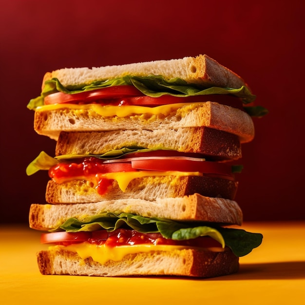 빨간색 배경에 샌드위치