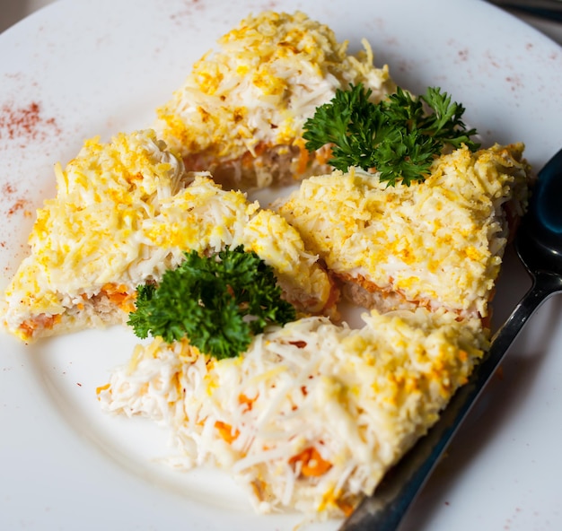 sandwiches and snacks on a plate on a blurred background Healthy natural summer food