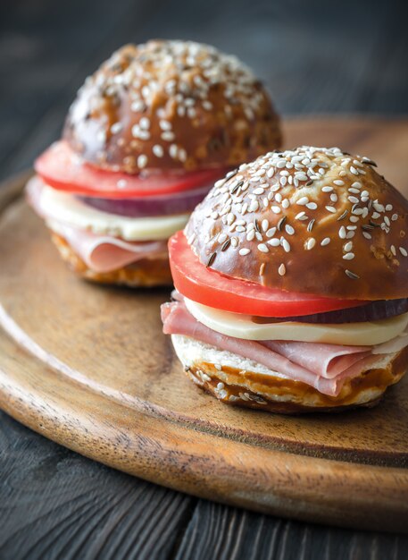 Sandwiches with cheese and ham