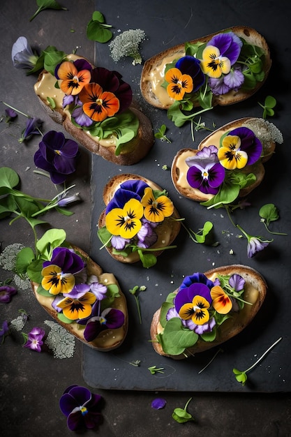 Sandwiches with edible flowers