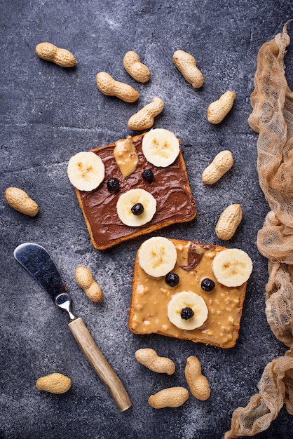 Sandwiches with peanut butter in shape of bear