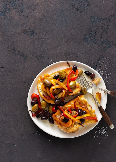 Sandwiches with smoke peppers olives and garlic