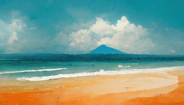 Sandy beach Bali landscapeBali Changu painting illustration