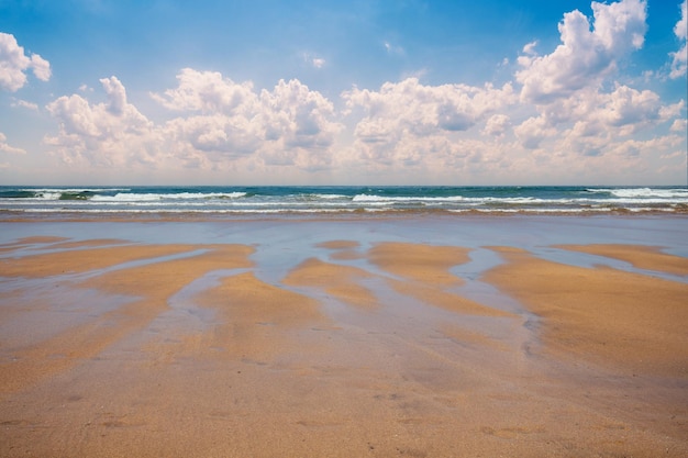 干潮時の砂浜 晴れた日の海