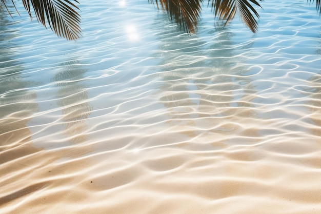 Sandy beach under a palm tree on a sunny day