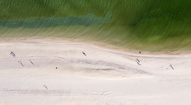 sandy beach on the seashore, view from above