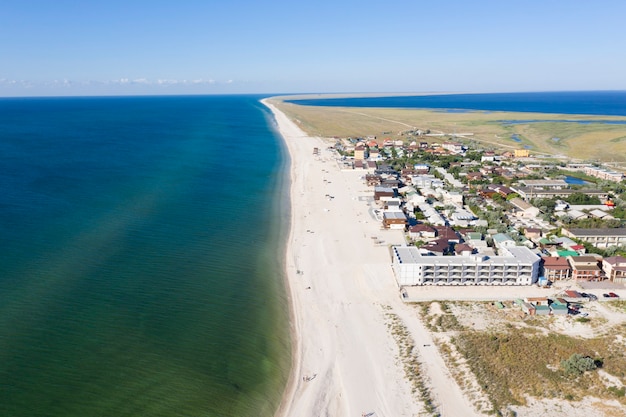 sandy beach on the seashore, view from above