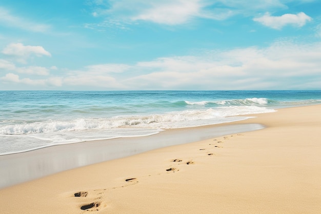 Sandy beach with footprints leading into the distance