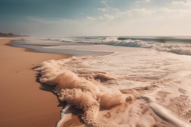 Sandy Beach With A Gentle Ocean Wave Background selective attention