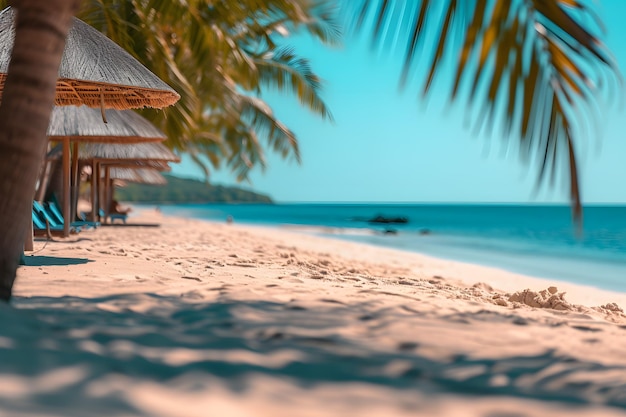 Sandy Beach With Palm Trees and Umbrellas