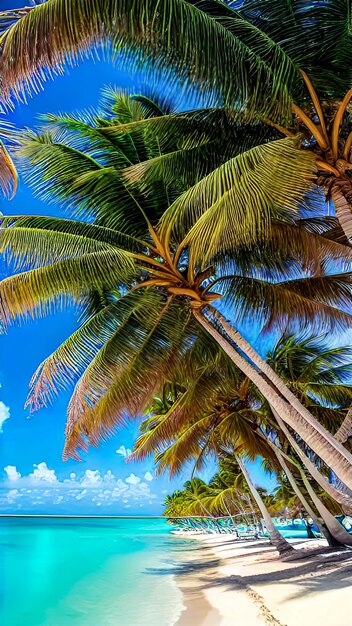 A sandy beach with palm trees