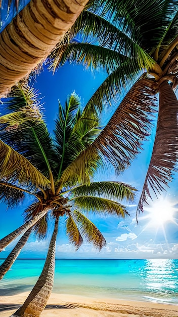 A sandy beach with palm trees