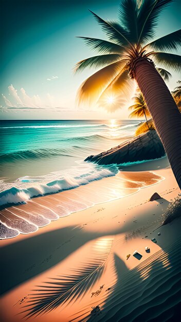 A sandy beach with palm trees