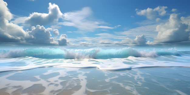 sandy beach with waves and clouds