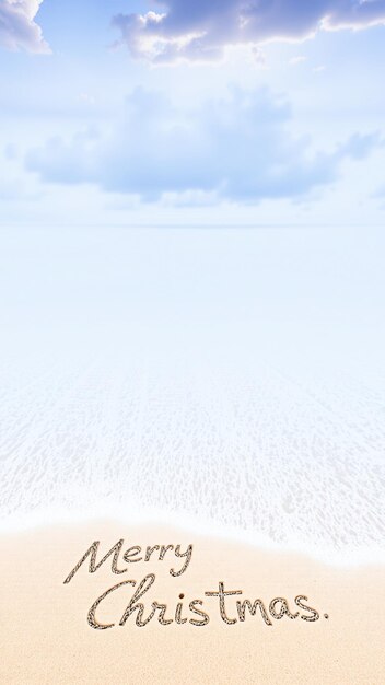Photo sandy beach with the words merry christmas written the sand