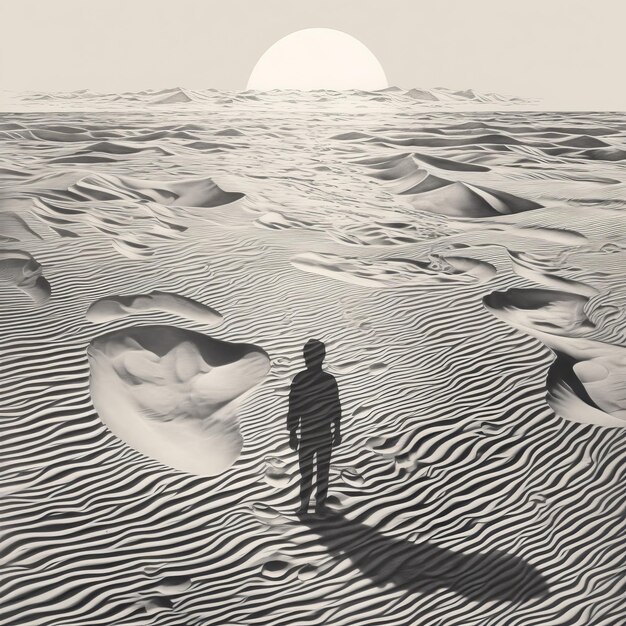 Photo sandy desert with illusory hyperrealism and psychedelic dreamscape