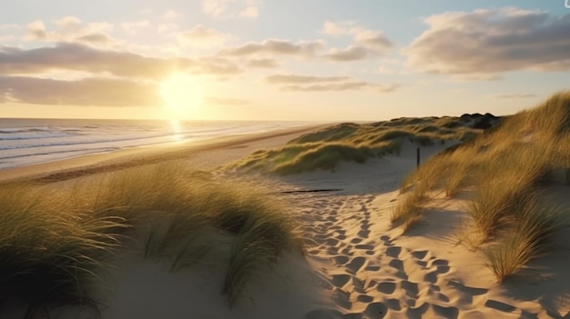 Sandy dune beach along the North Sea coast