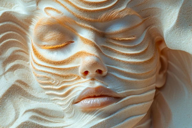 Sandy golden sculpted face closeup