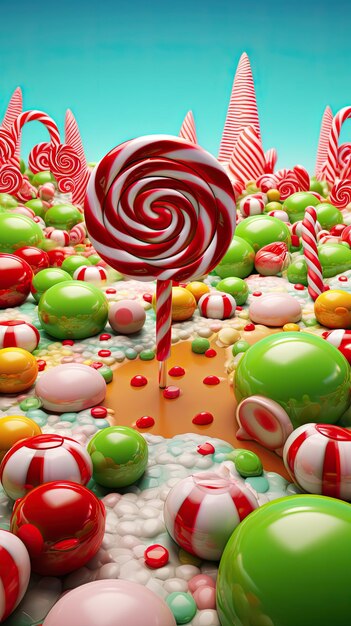 Sandy land colorfoul vibrant green and red candies