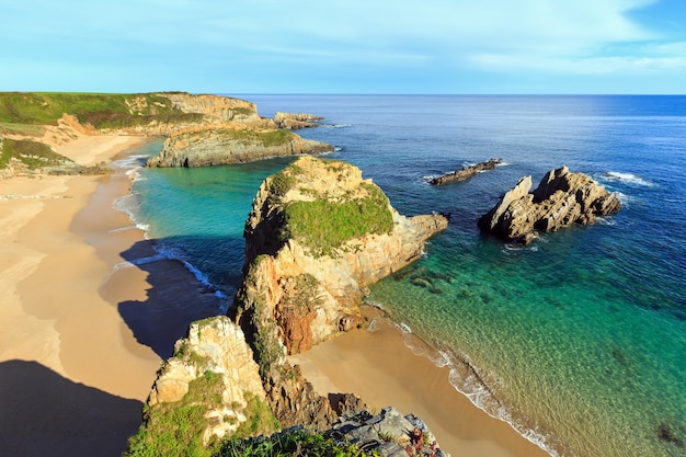 Sandy Mexota beach (Spain). Atlantic Ocean coastline landscape.