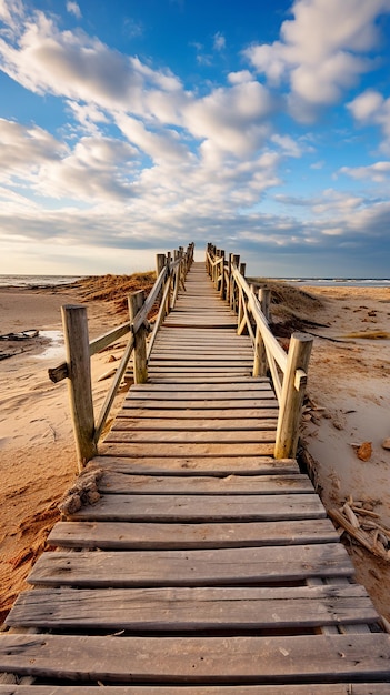 Photo sandy seaside stroll wooden walkway on the beach