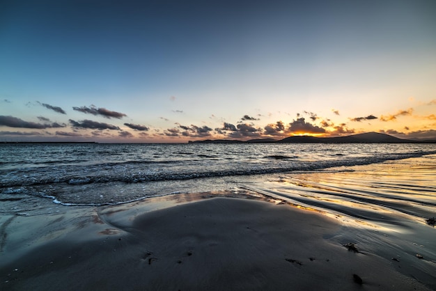 Sandy shore in Alghero at sunset Sardinia