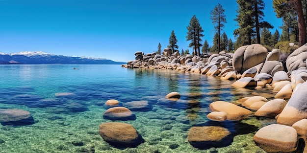 サンドハーバー州立公園の砂の海岸と岩の水はタホー湖のネバダ側にあります