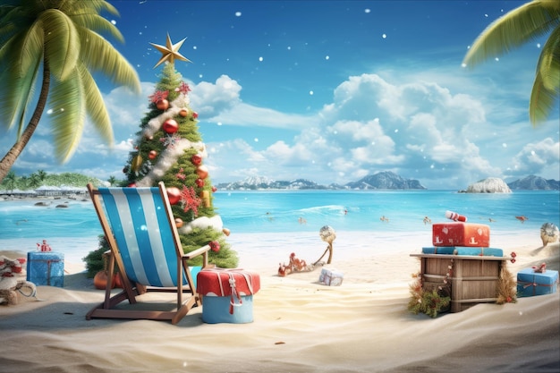 Photo sandy shores and santa hats celebrating a beachy christmas