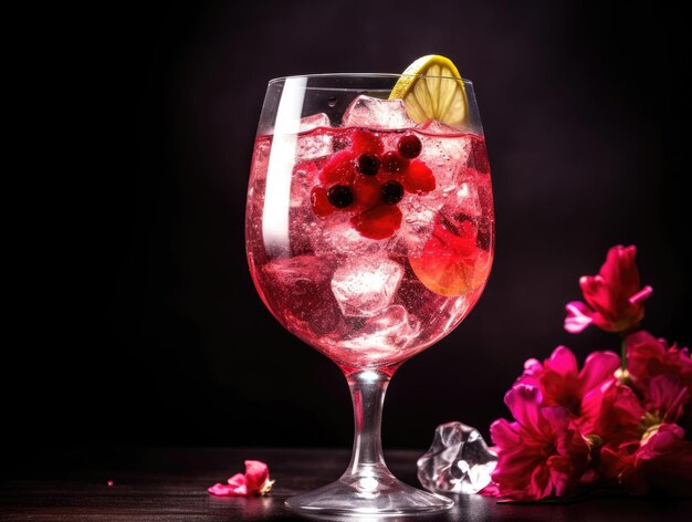 Sangria in glass with fruits