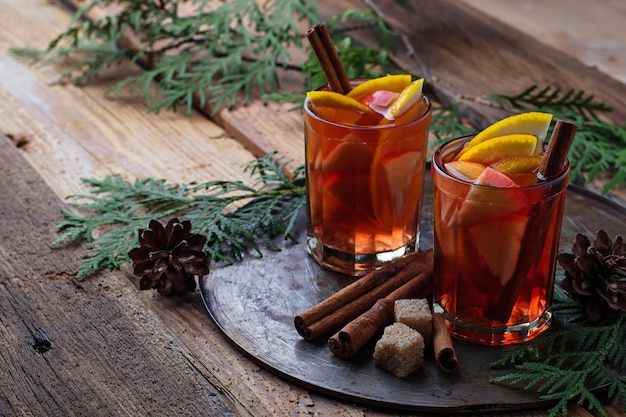 Sangria with oranges and apples