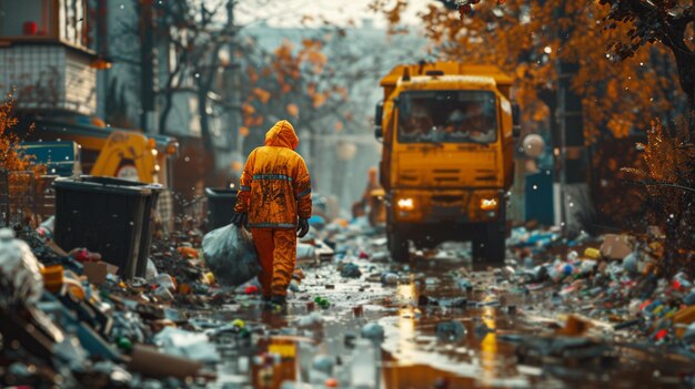 Foto lavoratore sanitario che ripulisce la spazzatura