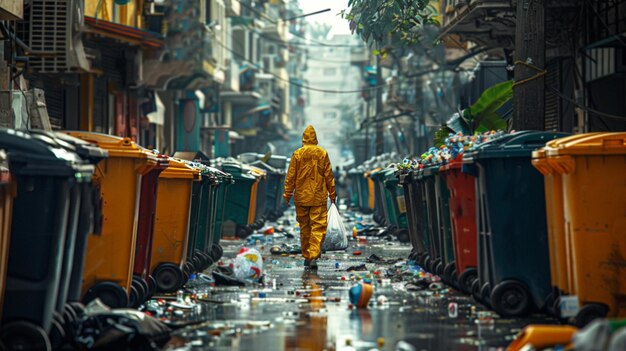 Foto lavoratore sanitario che ripulisce la spazzatura