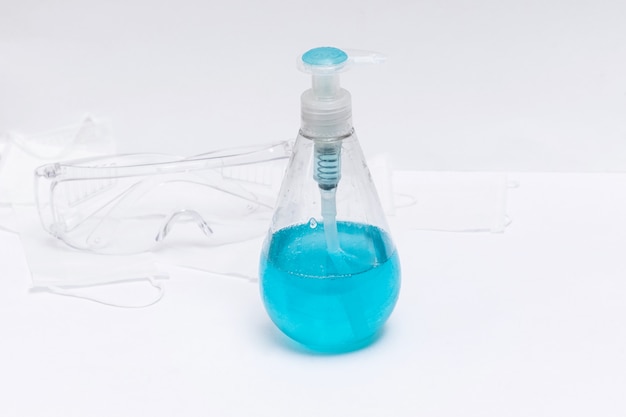 Sanitizer gel with protective glasses