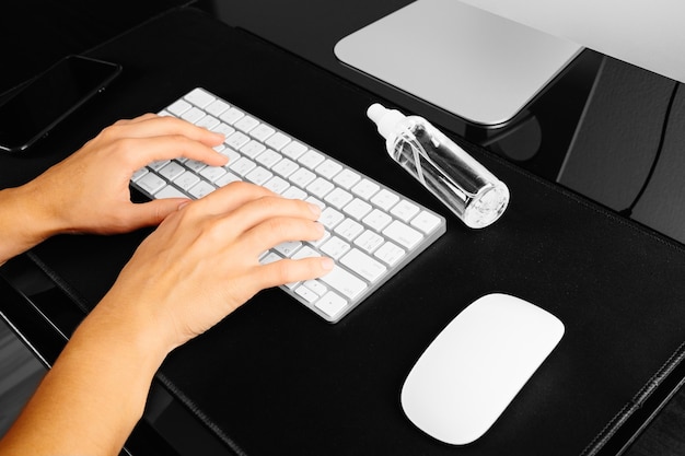 Sanitizer on table computer