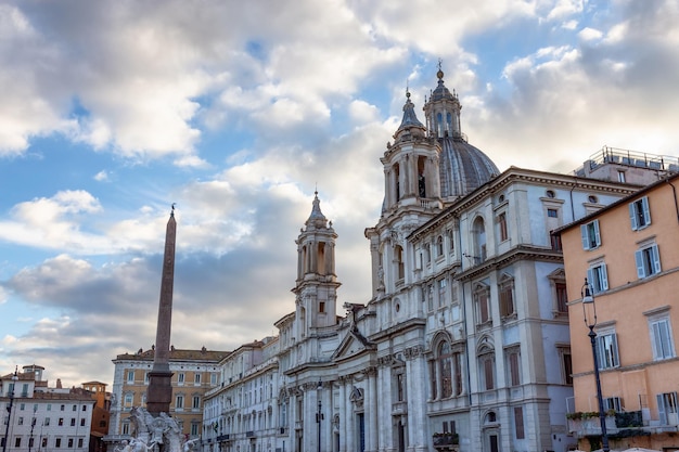 Sant'Agnese in Agone in Piazza Navona Historic Landmark in Rome Italy Cloudy Sky