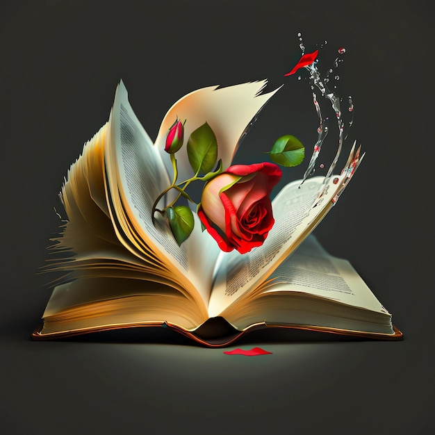 Sant jordi AI generated illustration of a rose coming out of a book Book Day in Catalonia