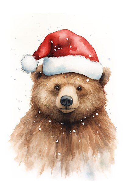 Photo santa bear watercolor