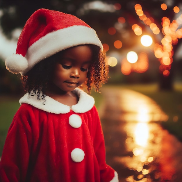 Santa claus african girl with sad face expression