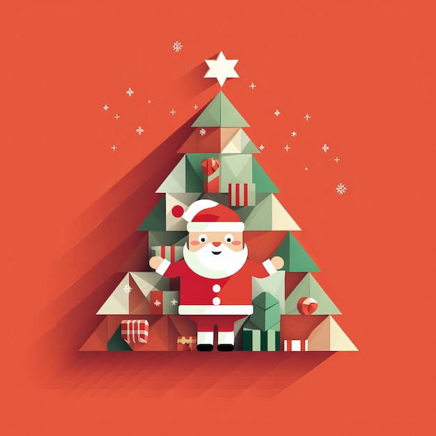 Фото Санта-клаус и дерево в бумажном стиле generative ai