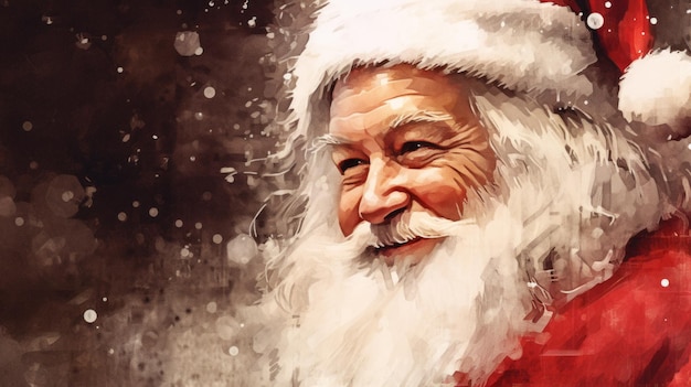 写真 サンタクロースがレトロスタイルの新年のポスターを刷る