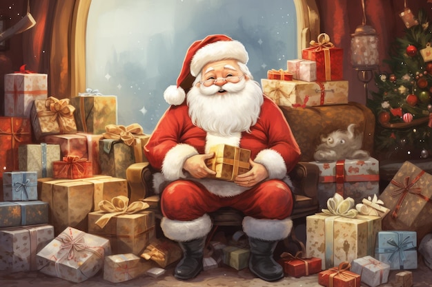 Photo santa claus cartoon illustration merry christmas