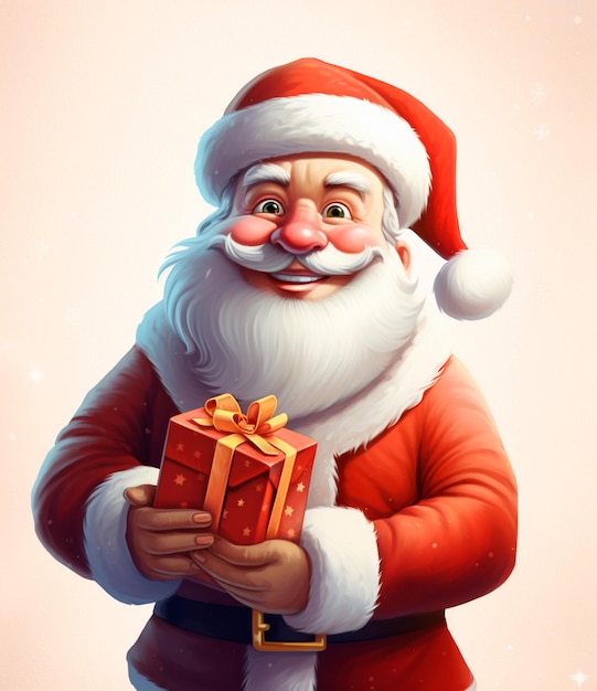 Santa Claus cartoon image holding a gift