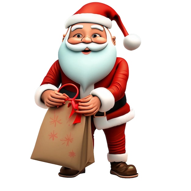 Santa Claus in cartoon style with money bag on white background