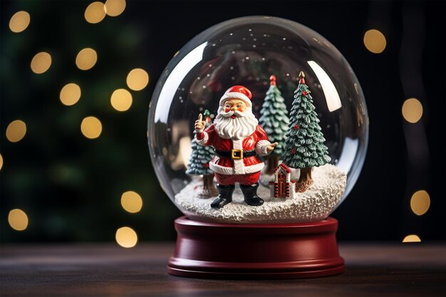 Santa claus and christmas tree in the cold snow