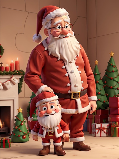 Santa Claus behind the Christmas tree