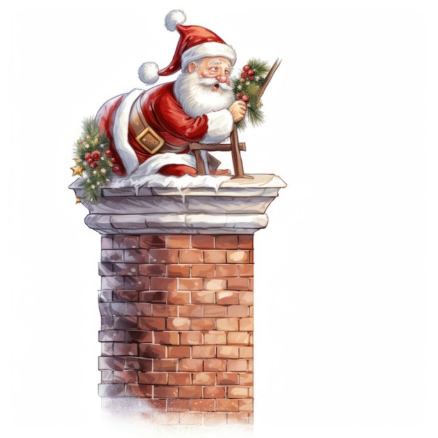 Santa Claus climbs the chimney