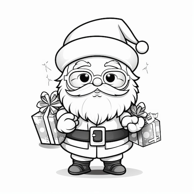 Photo santa claus coloring book charming kawaii lineart in black and white with simple detail and white b