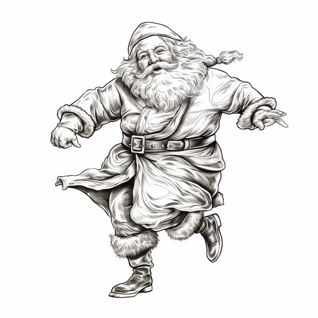 Санта-Клаус танцует в костюме Санта-Клауса с длинной бородой